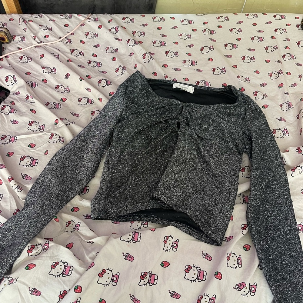 Gray Fitted Tie Front Blouse